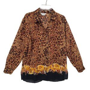 Gantos Women's Vintage Long Sleeve Button Down Shirt Animal and floral Print S
